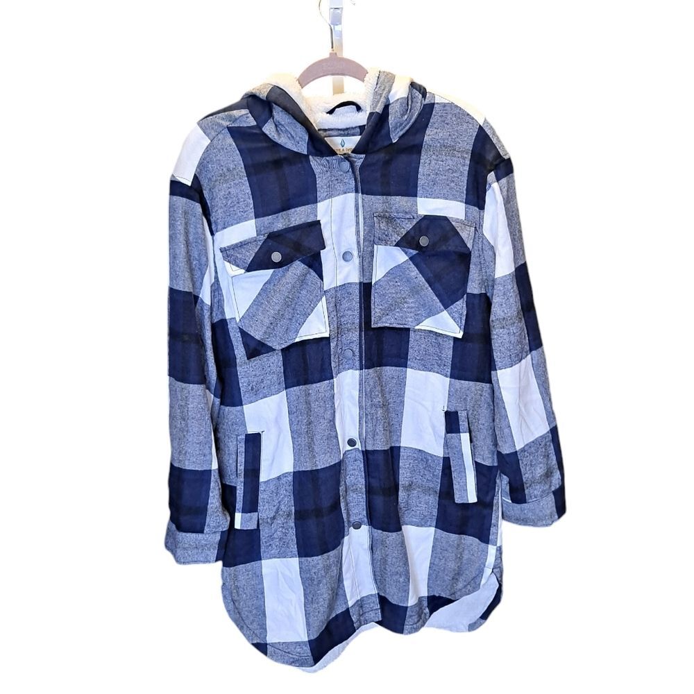 Jade & Ivory Shacket Womens Blue Checked Sherpa-lined Size S